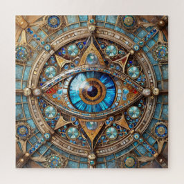 Third Eye - Turquoise Blauwe Gouden Mandala Legpuzzel