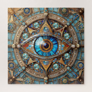 Third Eye - Turquoise Blauwe Gouden Mandala Legpuzzel