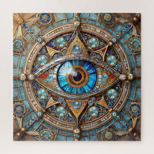 Third Eye - Turquoise Blauwe Gouden Mandala Legpuzzel (Verticaal)