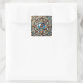 Third Eye - Turquoise Blauwe Gouden Mandala Vierkante Sticker (Tas)