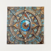 Third Eye - Turquoise Blauwe Gouden Mandala Wandkleed (Voorkant (horizontaal))