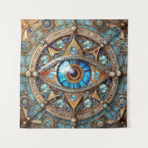 Third Eye - Turquoise Blauwe Gouden Mandala Wandkleed