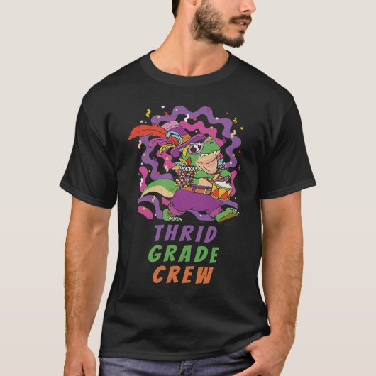 Third Grade Crew School Kid & Teacher Mardi Gras D T-shirt (Voorkant)