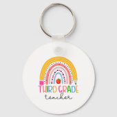 Third Grade Teacher Ck To School Boho Rainbow Leop Sleutelhanger (Voorkant)
