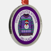 Third Place Ugly Sweater Winner Christmas Metalen Ornament (Rechts)