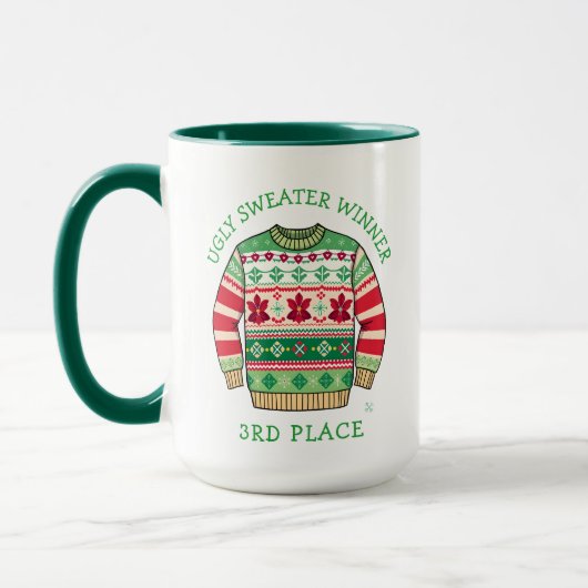 Third Place Ugly Sweater Winner Christmas Mok (Links)