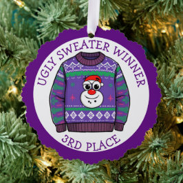 Third Place Ugly Sweater Winner Christmas Ornament Kaart