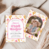 Third Rodeo Western Cowgirl Photo 3rd Birthday Kaart