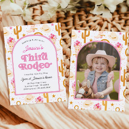 Third Rodeo Western Cowgirl Photo 3rd Birthday Kaart