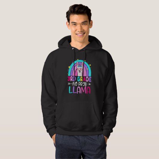 Third Team 3rd Grade Teacher Rainbow No Prob Llama Hoodie (Voorkant volledig)
