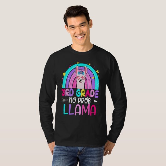 Third Team 3rd Grade Teacher Rainbow No Prob Llama T-shirt (Voorkant volledig)