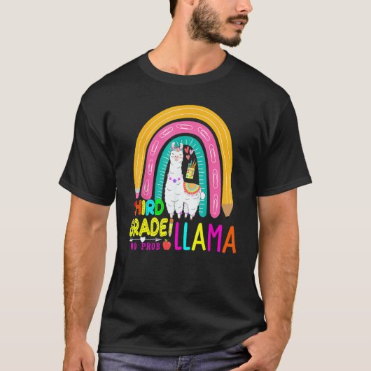 Third Team 3rd Grade Teacher Rainbow No Prob Llama T-shirt (Voorkant)