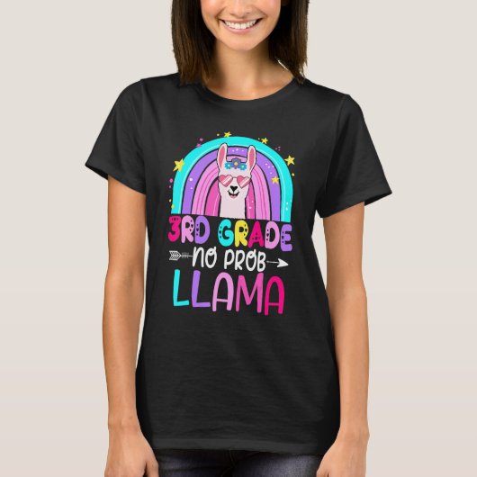 Third Team 3rd Grade Teacher Rainbow No Prob Llama T-shirt (Voorkant)