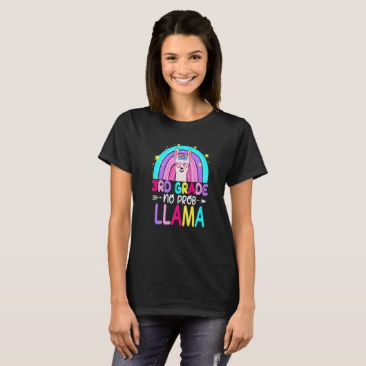 Third Team 3rd Grade Teacher Rainbow No Prob Llama T-shirt (Voorkant volledig)