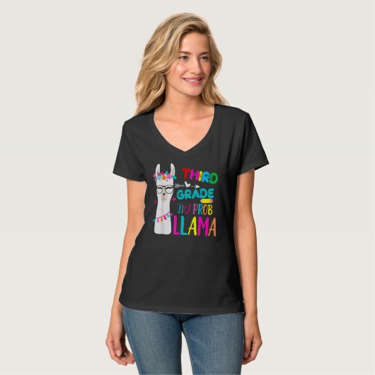 Third Team 3rd Grade Teacher Rainbow No Prob Llama T-shirt (Voorkant volledig)