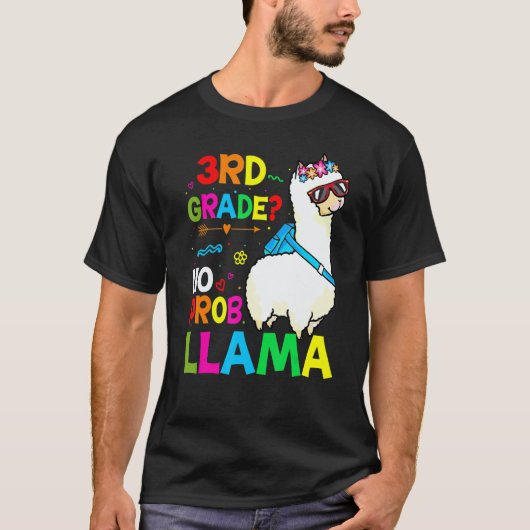 Third Team 3rd Grade Teacher Rainbow No Prob Llama T-shirt (Voorkant)