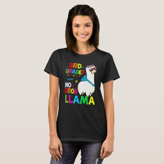 Third Team 3rd Grade Teacher Rainbow No Prob Llama T-shirt (Voorkant volledig)