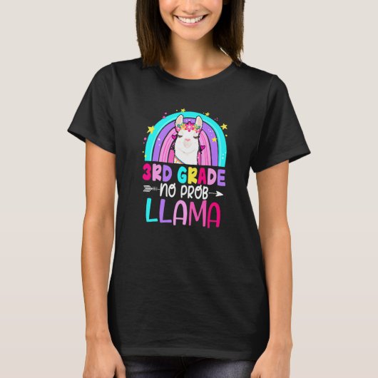 Third Team 3rd Grade Teacher Rainbow No Prob Llama T-shirt (Voorkant)