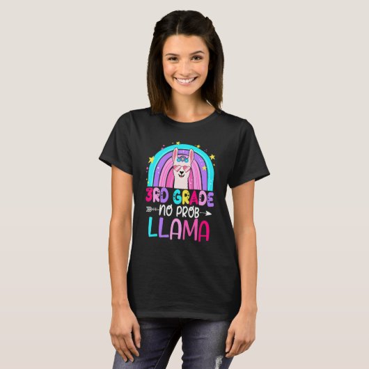 Third Team 3rd Grade Teacher Rainbow No Prob Llama T-shirt (Voorkant volledig)