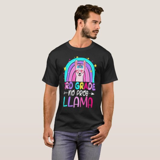 Third Team 3rd Grade Teacher Rainbow No Prob Llama T-shirt (Voorkant volledig)