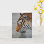"Thirsty" Tiger Art Reproduction Note Card Kaart (Gele Bloem)