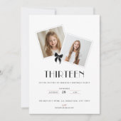 Thirteen black ribbon birthday teens invitation kaart (Voorkant)