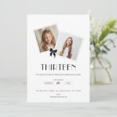 Thirteen black ribbon birthday teens invitation kaart (Staand voorkant)