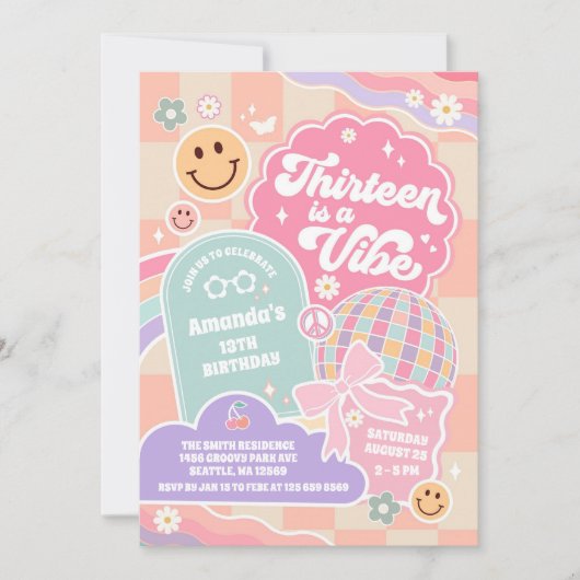 Thirteen Is A Vibe Cloud Rainbow Disco Birthday Kaart (Voorkant)