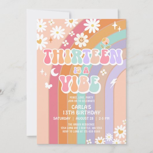 Thirteen is een Vibe Daisy Groovy 13e verjaardag Kaart (Voorkant)