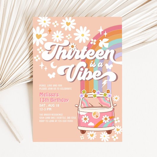 Thirteen is een vibe groovy daisy regenboog verjaa kaart