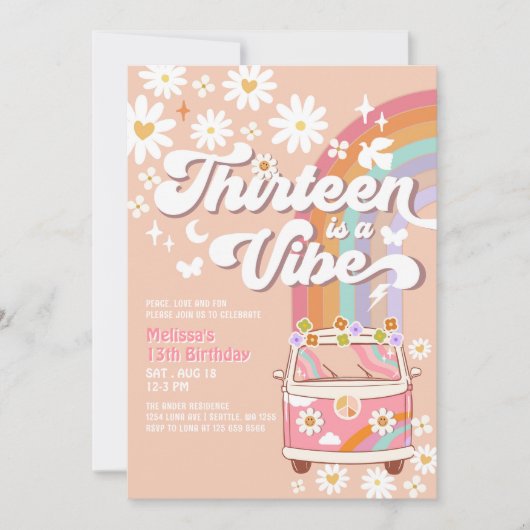 Thirteen is een vibe groovy daisy regenboog verjaa kaart (Voorkant)