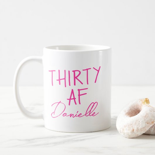 Thirty AF 30th Birthday Grappig Gepersonaliseerd Koffiemok (Met donut)