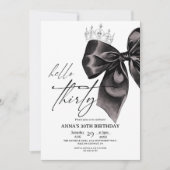 Thirty Black Bow 30th Birthday Invitation Kaart (Voorkant)