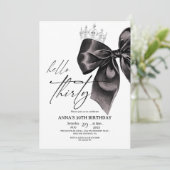 Thirty Black Bow 30th Birthday Invitation Kaart (Staand voorkant)