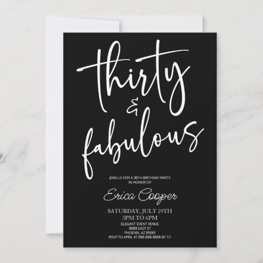 Thirty & Fabulous Minimal 30th Birthday Party Kaart (Voorkant)