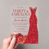 Thirty & Fabulous! Red Dress 30th Birthday Party Acryl Uitnodigingen (Insitu (Draagbaar))