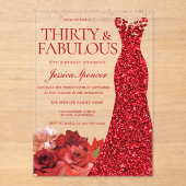 Thirty & Fabulous! Red Dress 30th Birthday Party Acryl Uitnodigingen (Voorkant)