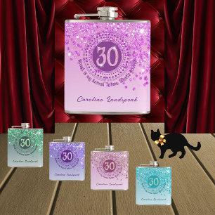 Thirty & Pink Glitter & Drink Quote Heupfles