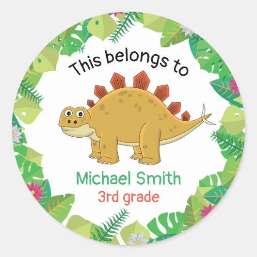This belong to stegosaurus 3rd grade school ronde sticker (Voorkant)