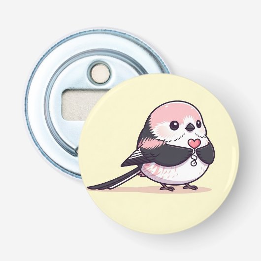 This bird is called a "Japanese long-tailed tit" Button Flesopener (Voorkant)