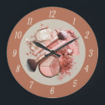 This Blush Pink Cosmetic Makeup Palette Grote Klok<br><div class="desc">This Blush Pink Cosmetic Makeup Palette wall clock features a chic flat‑lay of blush and peach makeup powders, a sleek compact, and soft pink makeup brushes for a stylish, feminine aesthetic. The scattered powders and professional tools create a modern beauty‑studio vibe that looks gorgeous in salons, makeup rooms, esthetician spaces,...</div>