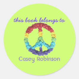 "This book belongs to" peace sign bookplate Ronde Sticker
