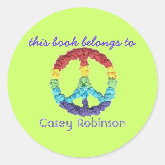 "This book belongs to" peace sign bookplate Ronde Sticker (Voorkant)