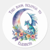 This Book Belongs to Personalized Dragon White Ronde Sticker (Voorkant)