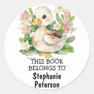 This Book Belongs To - Watercolor Baby Duck Ronde Sticker