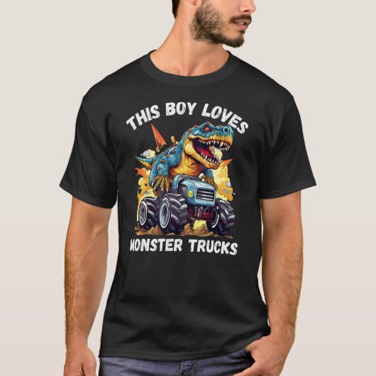 This Boy Loves Monster Trucks - Dinosaur Monster T T-shirt (Voorkant)