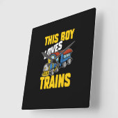 This Boy Loves Trains Locomotive Lover Railway Vierkante Klok (Hoek)