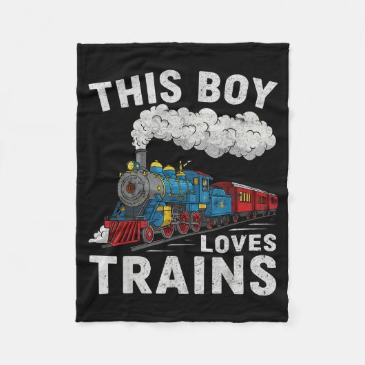 This Boy Loves Trains Railroad Train Wagon Lover K Fleece Deken (Voorkant)
