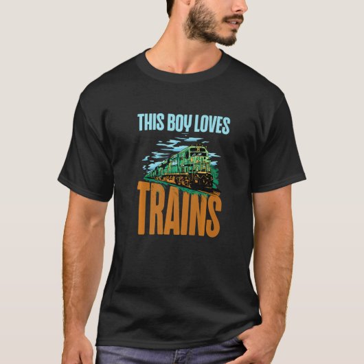 This Boy Loves Trains  Train Boys T-shirt (Voorkant)