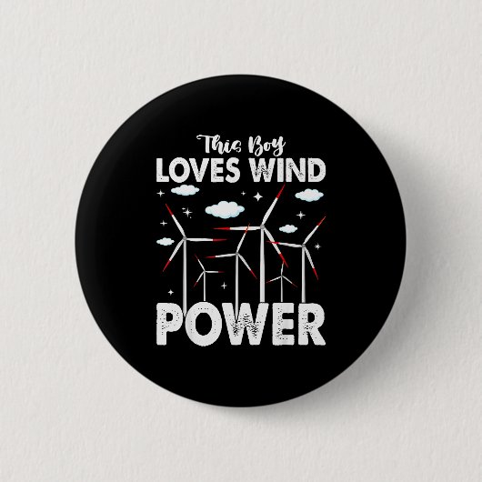This Boy Loves Wind Wer, Windmill Turbine Technici Ronde Button 5,7 Cm (Voorkant)